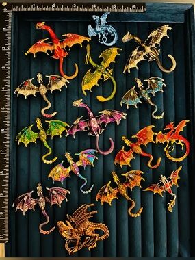 15pc Dragon Brooch Lot Rhinestone Enamel Fantasy Flying Gothic Pin Bulk